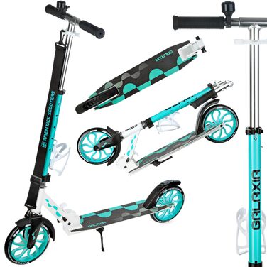 Скутер RAVEN Roller Tretroller для дітей та дорослих | Складний | Регульована висота | Ремінь для перенесення | Дзвінок | Тримач для пляшки (200/200мм, Galaxia White/Mint без гальма)