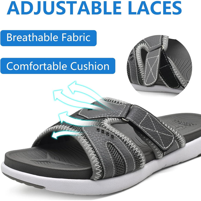 Чоловічі спортивні сандалі COFACE для відновлення після тренувань, підтримка склепіння стопи, ортопедичні, розмір 42 EU, сірі