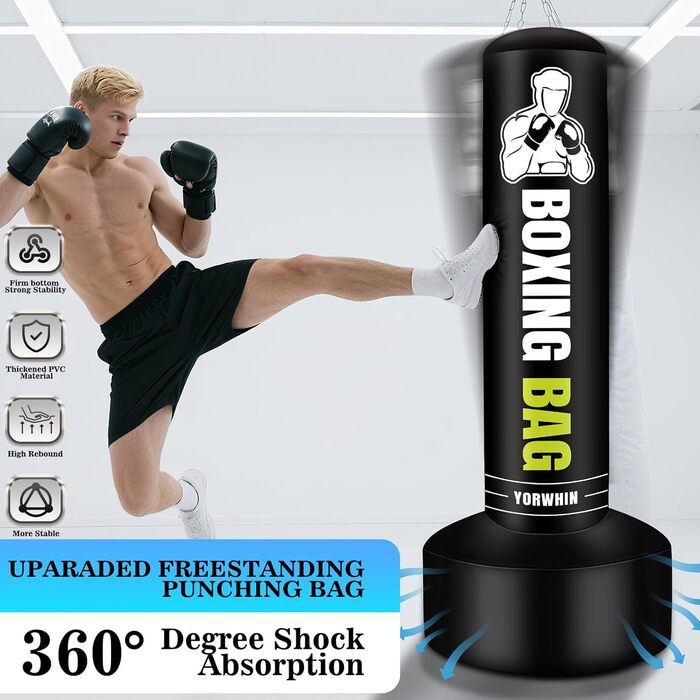 Надувний боксерський мішок для дорослих, стоячий боксерський мішок, самостійний мішок для кікбоксингу, обладнання для тренувань MMA, Муай Тай, фітнесу