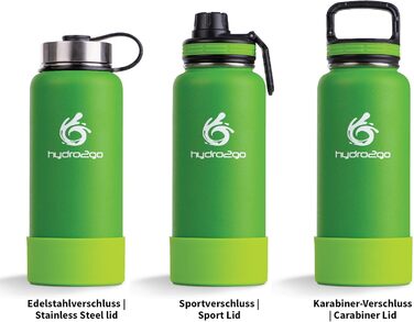 Гідрофляга hydro2go X-AlpsBottle 1 л, нержавіюча сталь, термос, вакуумна ізоляція, 3 кришки, для спорту та туризму, лаймова