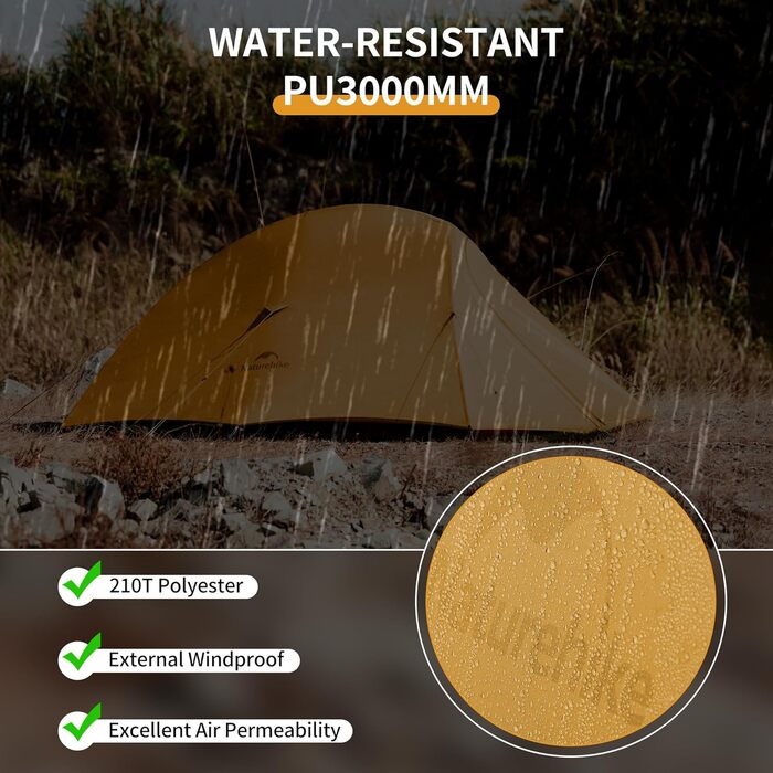 Намет Naturehike Cloud Up Pro для 1 особи: легкий, куполоподібний, водонепроникний, для кемпінгу та трекінгу (Orange 210T)