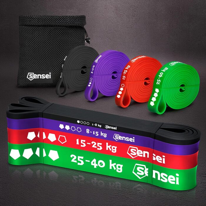 Гумові еластичні стрічки SENSEI® для фітнесу, силових тренувань, йоги та реабілітації (3 шт. у наборі)