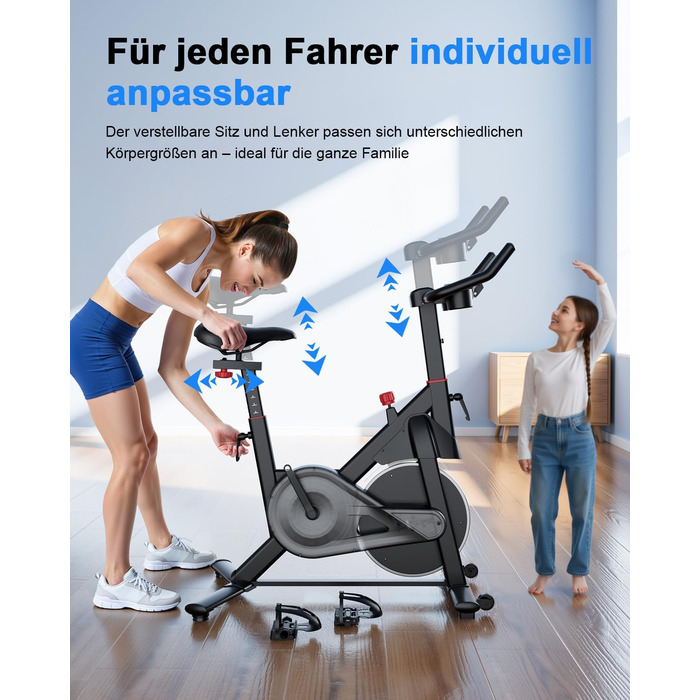 Велотренажер з регульованим магнітним опором, ергометр для дому, фітнес-велосипед 136 кг з тримачем для планшета, фітнес-велосипед з додатком, для дому та фітнес-студії, чорний