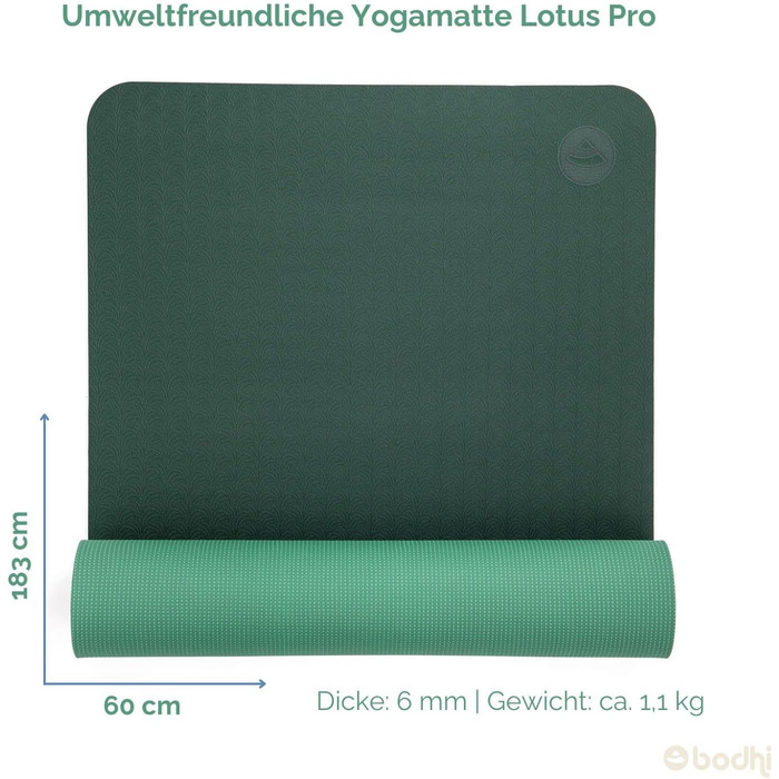 Килимок для йоги Bodhi Lotus Pro | Нековзкий | Для фітнесу, гімнастики, пілатесу та йоги | Антиковзкий | Гіпоалергенний, темно-зелений/зелений