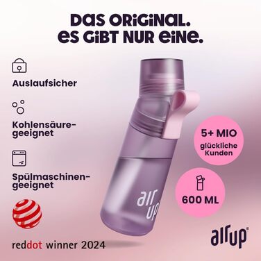 Пляшка для води air up Twist Pro Лаванда 600 мл з арома-капсулами та соломинкою - фіолетова пляшка для школи, спорту, фітнесу