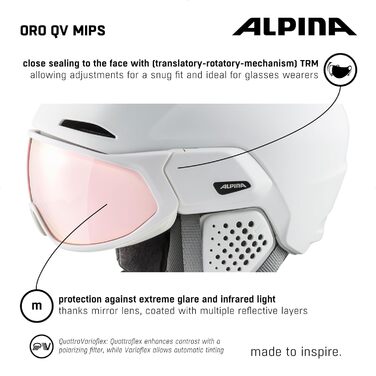 Унісекс гірськолижний шолом ALPINA ORO QV MIPS, білий матовий, 55-59 см