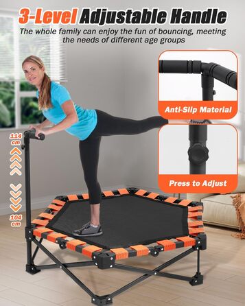 Трамплін для фітнесу Ø106 см, складаний з регульованою штангою, вантажопідйомність 150 кг, без встановлення, стабільний та тихий, для дітей та дорослих