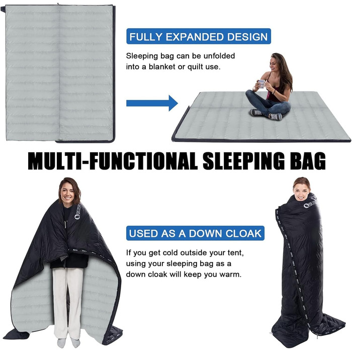 Спальний мішок ультралегкий, компактний для кемпінгу та трекінгу, 3-4 сезони, Outdoor/Indoor (Чорний, 0°C)