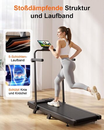 Біговий килимок Superun з нахилом 6% – бігове полотно для дому 2.5 PS з додатком та пультом дистанційного керування – біговий стіл max 136 кг з мульти-режимом та тренувальними курсами 110 см. Чорний