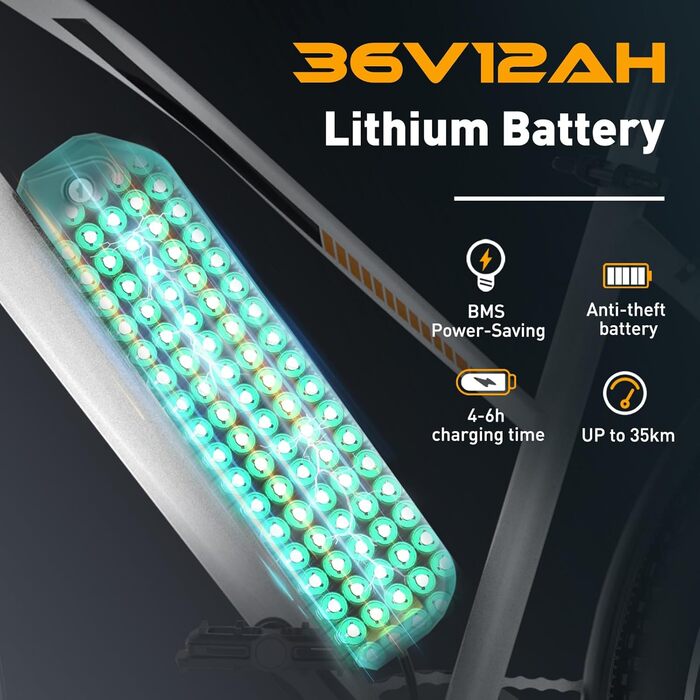 Електровелосипед HITWAY 28 дюймів для міста, 250W, 36V 12Ah, білий, для чоловіків і жінок, 7 швидкостей, запас ходу до 90 км