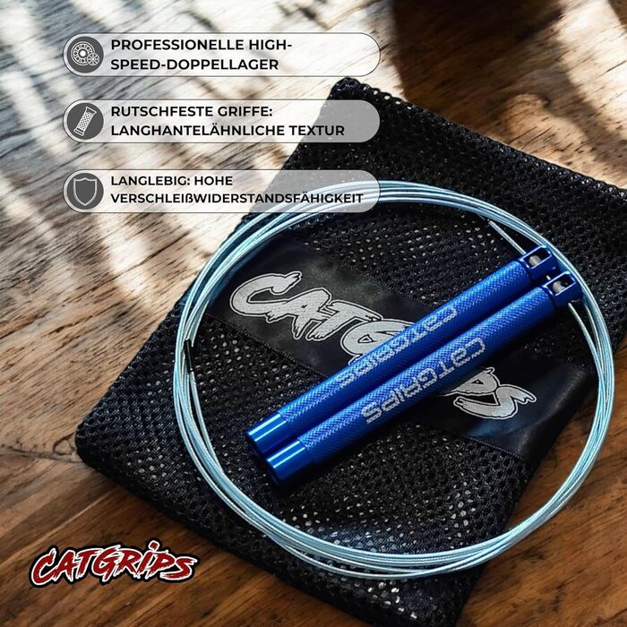 Стрибкове канат CATGRIPS Springseil Crossfit: алюмінієвий, з регулюванням, підшипники, для фітнесу, боксу, з сумкою та запасними частинами