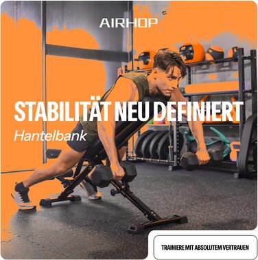 Складана лавка для тренувань AIRHOP Upgrade, мультифункціональна (похила/рівна) для всього тіла, швидко складається, компактна для дому та спортзалу