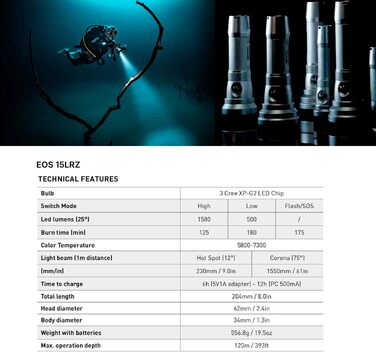 Ліхтар підводний Mares EOS 15LRZ, 1580 люменів, алюміній