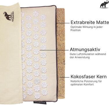 AKUMATRA Premium Plus Акупунктурний килимок з подушкою та функцією підігріву, екологічний, для спини та релаксації, колір пісочний