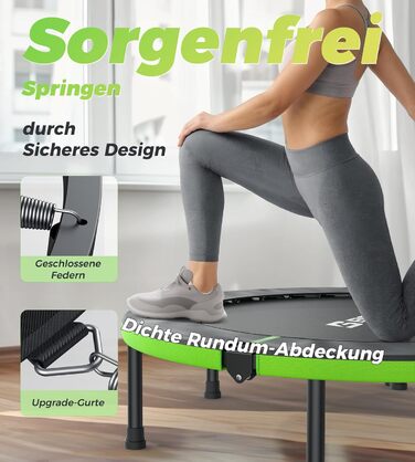 Міні-батут BCAN для дому, 102 см, складний, для дорослих, з регульованою ручкою, до 150 кг, для фітнесу та тренувань