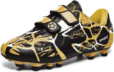 Дитячі футбольні бутси для хлопчиків та дівчаток, бутси для тренувань на штучному газоні, спортивне взуття, шипи, унісекс, 35 EU, чорний/золотий