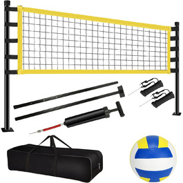 Волейбольний набір Yoving 9,5м x 1м: повний комплект для гри в залі та на пляжі | Регульована висота, сталеві стовпи, лінійки, м'яч, сумка | Професійний волейбольний набір