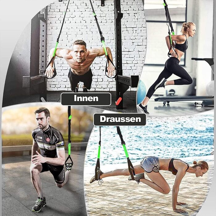 Петльовий тренажер RHINOSPORT з дверним анкером, регульований, для фітнесу вдома та на вулиці, зелений, підходить для подорожей та тренувань у приміщенні й на відкритому повітрі