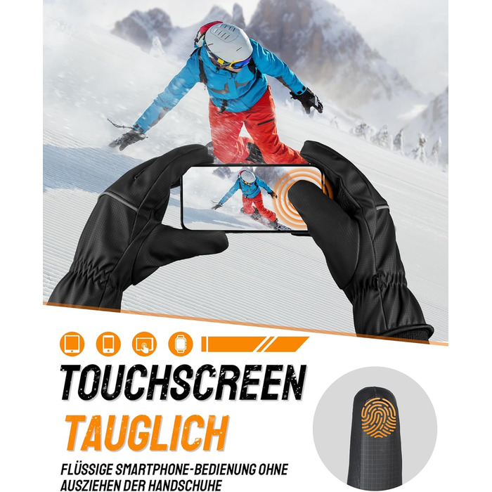 Водонепроникні зимові рукавички GXCROR для чоловіків та жінок, з підтримкою сенсорного екрану, утеплені Thinsulate, для катання на лижах, велосипеді, прибирання снігу та робіт на відкритому повітрі, до -20°C, термоізоляція (S)