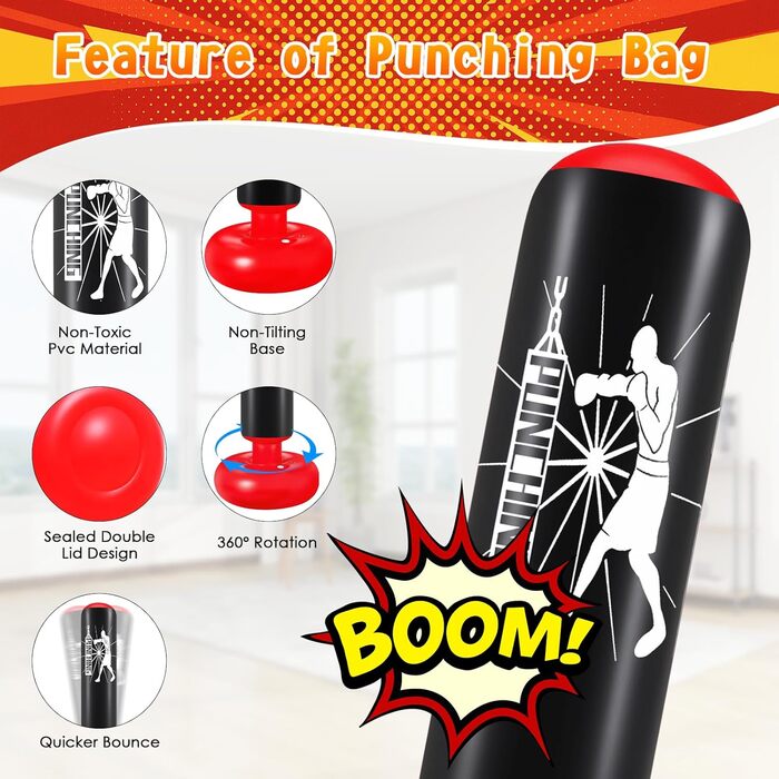 Груша боксерська дитяча Ninonly 160 см з рукавичками та насосом - стійка для боксу в приміщенні та на вулиці для хлопчиків та дівчаток