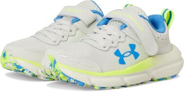 Дитячі кросівки Under Armour Assert 10 для хлопчиків, Pre School, чорно-білі, розмір 10.5 Toddler (110 Summit White High Vis Gelb Blau Atlantis)
