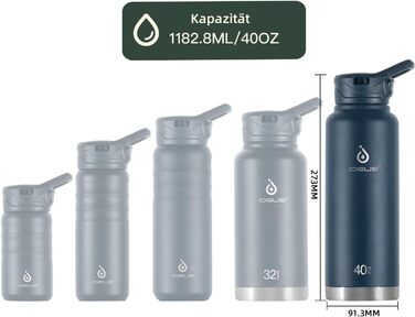 Вакуумна пляшка для води IDEUS 1183 мл з нержавіючої сталі, подвійні стінки, спортивна металева фляга з герметичною кришкою, темно-синя