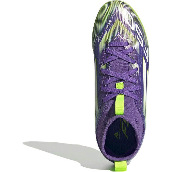 Дитячі футбольні бутси adidas F50 League Mid для гри на твердих/багатоповерххових покриттях, розмір 38 EU, колір Purple Rush Cloud White Lucid Lemon