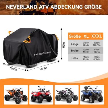 Водонепроникний чохол для квадроцикла NEVERLAN XL (210x120x115 см), захисний від UV, пилу та снігу, 210D Oxford, помаранчево-чорний