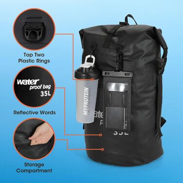 Водонепроникний рюкзак Weldun 35L/50L Rolltop Dry Bag з IPX8 чохлом для телефону, для каякінгу, кану, кемпінгу, трекінгу, піших прогулянок, вітрильного спорту та інших водних видів спорту, чорний