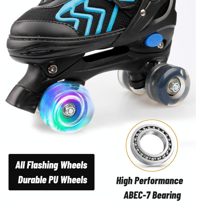 Роликові ковзани для дітей з підсвічуванням коліс, регульовані, дихаючі, блакитні, розмір 28-32 EU