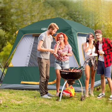 Намет кемпінговий 4-8 осіб Campingzelt водонепроникний, з тентом, зелений 240x210x180 см для кемпінгу, туризму та трекінгу
