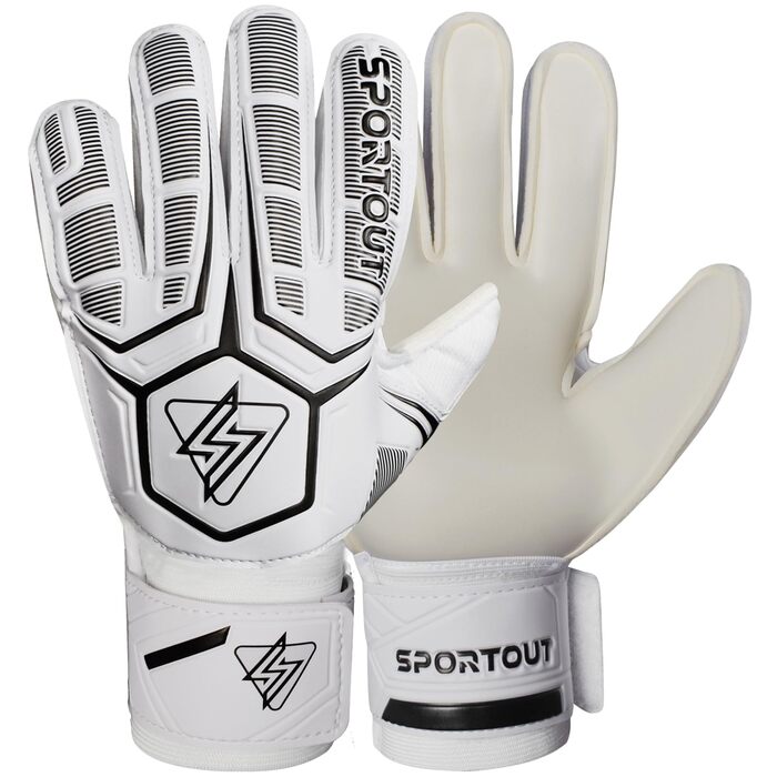 Воротарські рукавиці Sportout Fingersave дитячі та дорослі, для футболу з захистом пальців (білі, розмір 7)