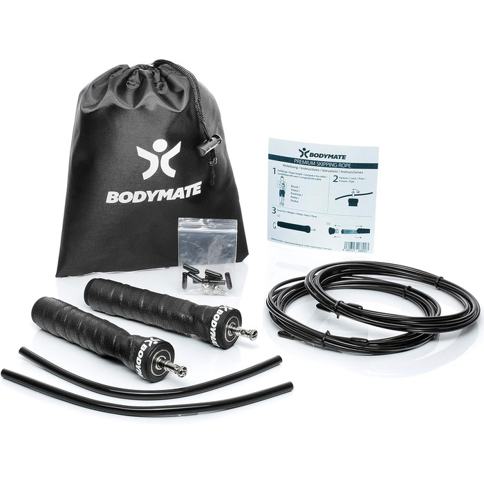 Стрибкове канат BODYMATE з антиковзними ручками та 2 регульованими сталевими канатами для кроссфіту, функціональних тренувань та боксу