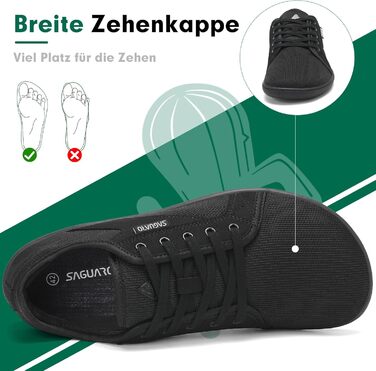 В'язані босижні черевики SAGUARO Unisex з широкою переднячкою та нульовим перепадом п'яти, Luck Ⅰ, розмір 36-48, чорний