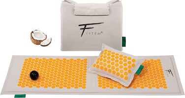 Fitem XL Акупунктурний масажний килимок з подушкою, 100% натуральна кокосова начинка, для масажу, зняття болю у спині та шиї, розслаблення м'язів, покращення сну, XL, помаранчевий