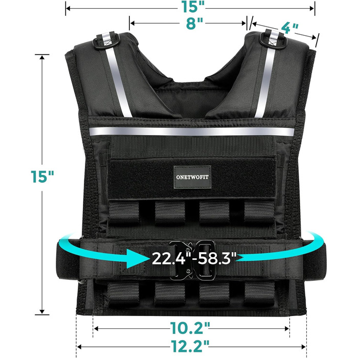 Вага для тренувань ONETWOFIT, регульована, 20 кг, чорна. Ідеальна для силових тренувань, бігу та фітнесу.