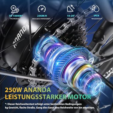 Електровелосипед Bodywel A26/A275 26/27,5 дюймів для жінок і чоловіків, LED-дисплей 4,5”, APP-керування, мотор 250W Ananda, знімна батарея 36V 15,6Ah, запас ходу до 100 км