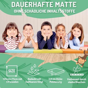 Складаний гімнастичний мат для фітнесу та tumbling 195x75x3 см з ручками, м'який спортивний мат для дітей та активних ігор (Beschwingt)