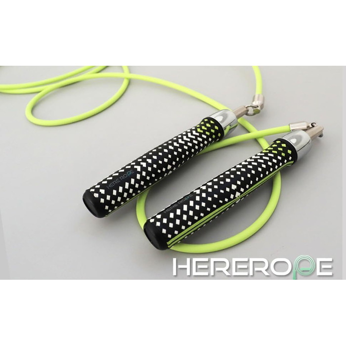 Стрибкове канат HEREROPE 1/1.8 кг з підшипником для фітнесу, швидкості, кардіо, боксу та тренувань. Зручна ергономічна ручка, неплутане кабель, для дорослих (неоновий зелений, S - 2.44м, зріст 1.5м - 1.64м)