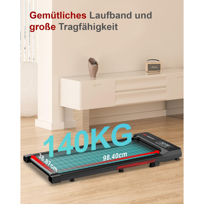 Walking Pad для дому HomeFitnessCode: електричний біговий килимок з нахилом, 1-8 км/год, чорно-червоний