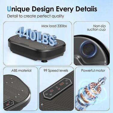 Вібраційна платформа для тренувань: 120 рівнів інтенсивності, 10 режимів, LED-дисплей, дистанційне керування, до 200 кг