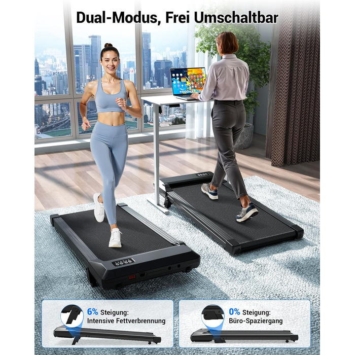 Бігова доріжка DeerRun Walking Pad з ухилом 6%, для дому та офісу, з додатком, LED-дисплеєм, пультом ДУ, до 136 кг, матово-чорна
