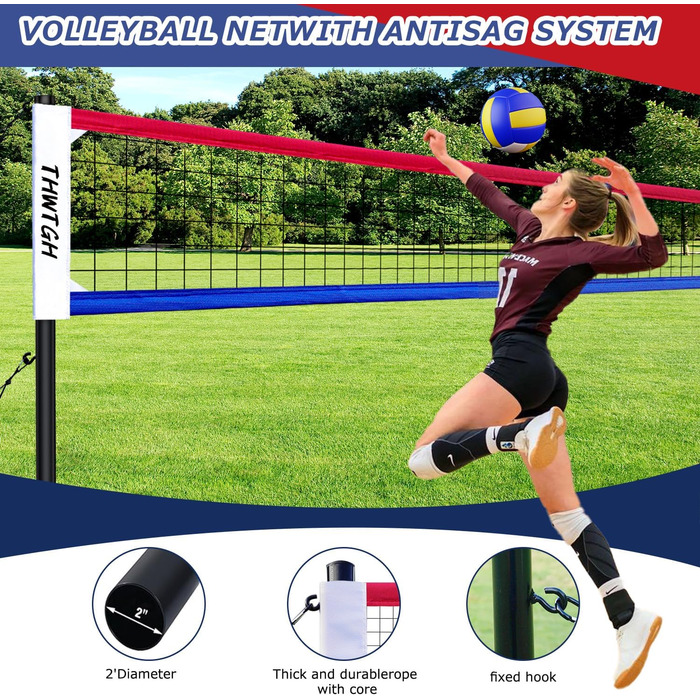 Портативний волейбольний набір для вулиці з регульованими алюмінієвими стійками, антизапітніюче покриття, для двору, трави