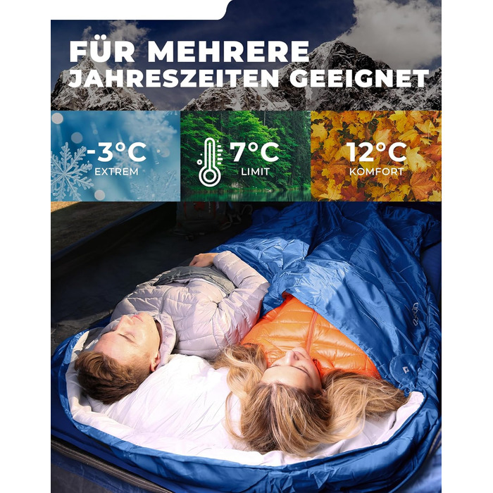 Сплячий мішок KingCamp для двох осіб, зимовий, для кемпінгу, блакитний. Зручний та теплий спальник для відпочинку на природі.