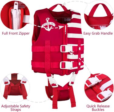 Дитяча куртка для плавання PROTAURI з неопрену, 2-9 років, 50N (червона)