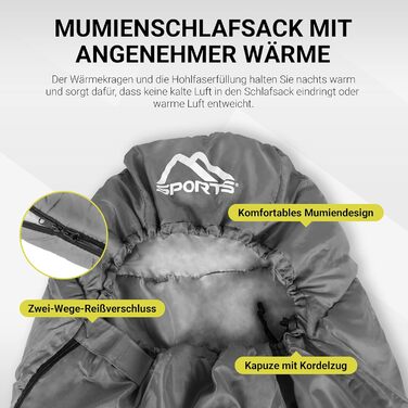 Спальний мішок MSPORTS Premium Outdoor з ременем для перенесення - вибір на весну/літо (200 GSM) або осінь/зима (300 GSM) для кемпінгу, подорожей, фестивалів. Теплий спальник у формі кокона (мумії) оливкового кольору (сріблясто-сірий, 300 GSM - для осені/