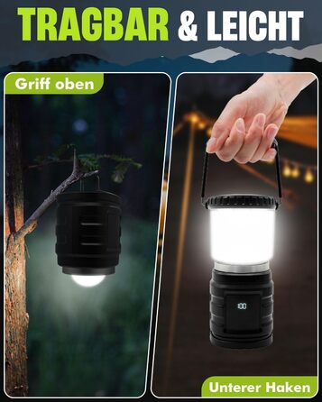 LED кемпінговий ліхтар на акумуляторі 8000mAh, 1000 люмен, з індикатором заряду, 4 режими світла, водонепроникний IP65, USB-C, для кемпінгу, туризму, риболовлі, SOS, модель M2