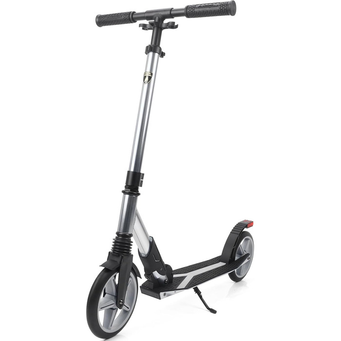 Скутер Lamborghini Tretroller Cityroller з великим колесом, складний, регульована висота, для дорослих та дітей, з підставкою, передньою амортизацією та гальмом на задньому колесі, до 100 кг (Сірий)