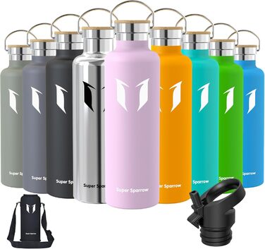 Термос-пляшка Super Sparrow з нержавіючої сталі - 350/500/620/750/1000 мл - Без витоку, BPA-Free. Ідеально для дітей, спорту, школи, фітнесу. З двома кришками (1000 мл, з квітковим дизайном)