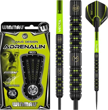 Дротики WINMAU Michael Van Gerwen MvG Adrenalin 23 г професійні, вольфрамові, для дартсу, з наконечником Steeltip, комплект з оперенням і шафтами